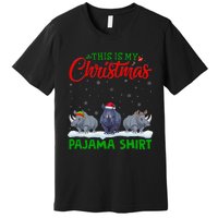 Xmas Santa Hat Reindeer Rhino Christmas Pajama Premium T-Shirt