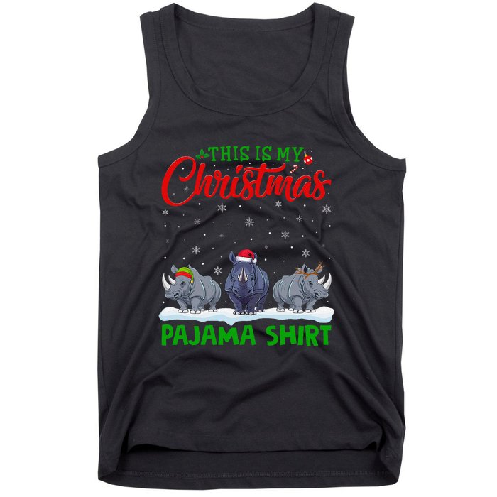 Xmas Santa Hat Reindeer Rhino Christmas Pajama Tank Top