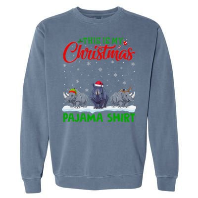 Xmas Santa Hat Reindeer Rhino Christmas Pajama Garment-Dyed Sweatshirt