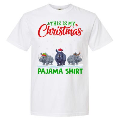 Xmas Santa Hat Reindeer Rhino Christmas Pajama Garment-Dyed Heavyweight T-Shirt