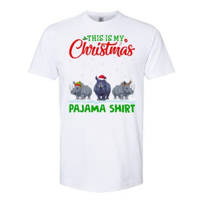 Xmas Santa Hat Reindeer Rhino Christmas Pajama Softstyle CVC T-Shirt