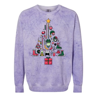 Xmas Sports Ice Hockey Christmas Pine Tree Gift Colorblast Crewneck Sweatshirt