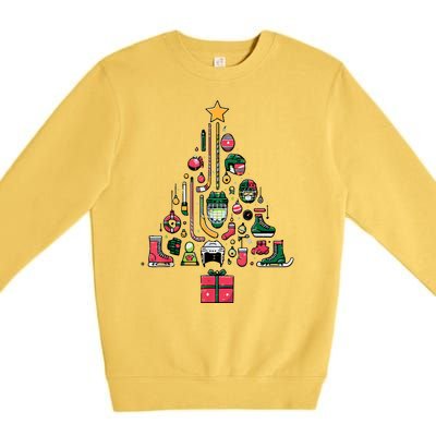 Xmas Sports Ice Hockey Christmas Pine Tree Gift Premium Crewneck Sweatshirt