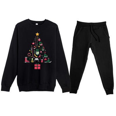 Xmas Sports Ice Hockey Christmas Pine Tree Gift Premium Crewneck Sweatsuit Set