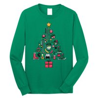 Xmas Sports Ice Hockey Christmas Pine Tree Gift Long Sleeve Shirt