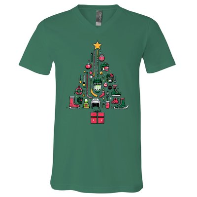 Xmas Sports Ice Hockey Christmas Pine Tree Gift V-Neck T-Shirt