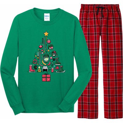 Xmas Sports Ice Hockey Christmas Pine Tree Gift Long Sleeve Pajama Set