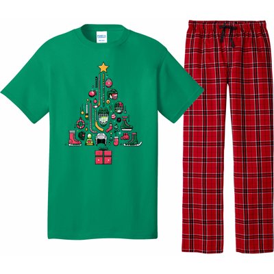 Xmas Sports Ice Hockey Christmas Pine Tree Gift Pajama Set