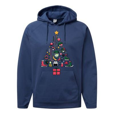 Xmas Sports Ice Hockey Christmas Pine Tree Gift Performance Fleece Hoodie