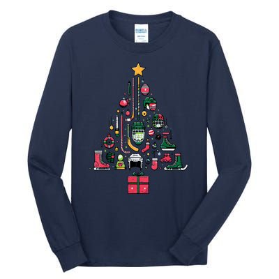 Xmas Sports Ice Hockey Christmas Pine Tree Gift Tall Long Sleeve T-Shirt