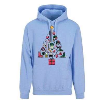 Xmas Sports Ice Hockey Christmas Pine Tree Gift Unisex Surf Hoodie