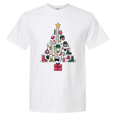 Xmas Sports Ice Hockey Christmas Pine Tree Gift Garment-Dyed Heavyweight T-Shirt