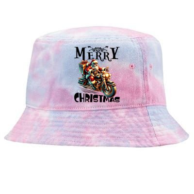 Xmas Santa Motorcycle Biker Funny Merry Christmas Tie-Dyed Bucket Hat