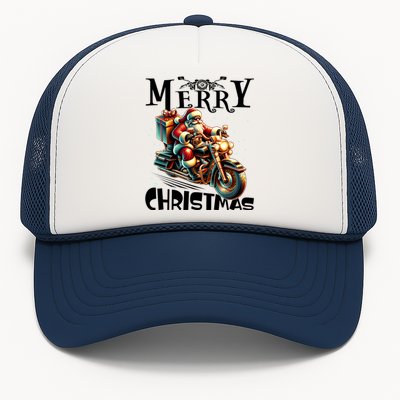 Xmas Santa Motorcycle Biker Funny Merry Christmas Trucker Hat