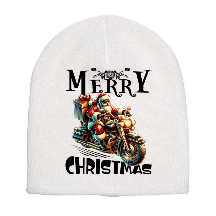 Xmas Santa Motorcycle Biker Funny Merry Christmas Short Acrylic Beanie