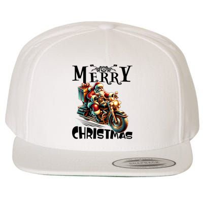 Xmas Santa Motorcycle Biker Funny Merry Christmas Wool Snapback Cap