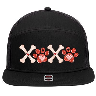 XOXO Skeleton Pet Dogs Cats Paw Hearts Valentine's Day 7 Panel Mesh Trucker Snapback Hat