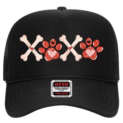 XOXO Skeleton Pet Dogs Cats Paw Hearts Valentine's Day High Crown Mesh Back Trucker Hat