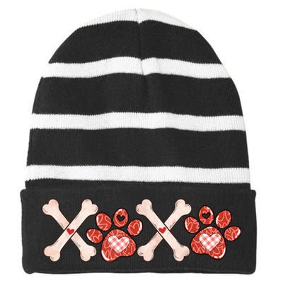 XOXO Skeleton Pet Dogs Cats Paw Hearts Valentine's Day Striped Beanie with Solid Band