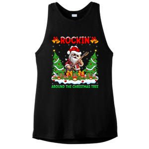 Xmas Santa Playing Guitar Rockin Around The Christmas Tree Gift Ladies PosiCharge Tri-Blend Wicking Tank