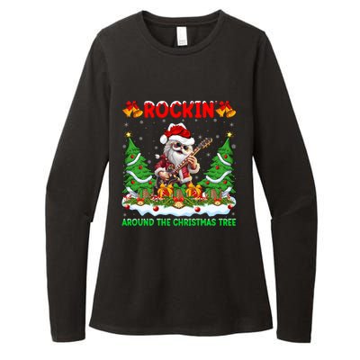 Xmas Santa Playing Guitar Rockin Around The Christmas Tree Gift Womens CVC Long Sleeve Shirt