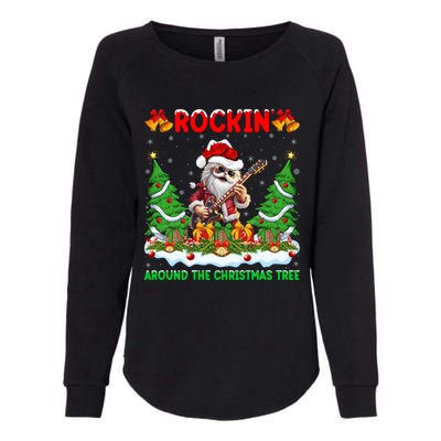 Xmas Santa Playing Guitar Rockin Around The Christmas Tree Gift Womens California Wash Sweatshirt