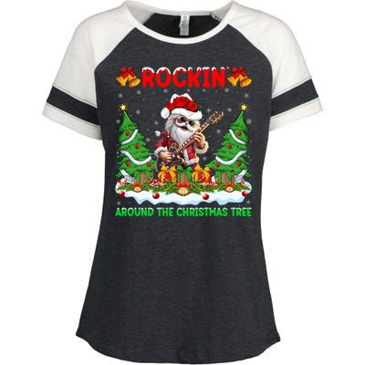 Xmas Santa Playing Guitar Rockin Around The Christmas Tree Gift Enza Ladies Jersey Colorblock Tee