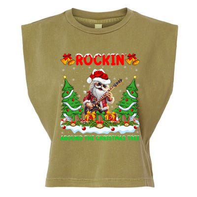 Xmas Santa Playing Guitar Rockin Around The Christmas Tree Gift Garment-Dyed Women's Muscle Tee