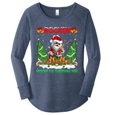 Xmas Santa Playing Guitar Rockin Around The Christmas Tree Gift Women's Perfect Tri Tunic Long Sleeve Shirt