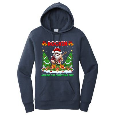 Xmas Santa Playing Guitar Rockin Around The Christmas Tree Gift Women's Pullover Hoodie