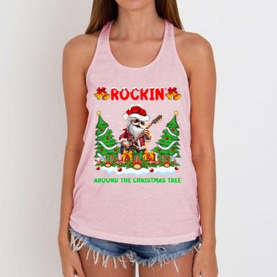 Xmas Santa Playing Guitar Rockin Around The Christmas Tree Gift Women's Knotted Racerback Tank