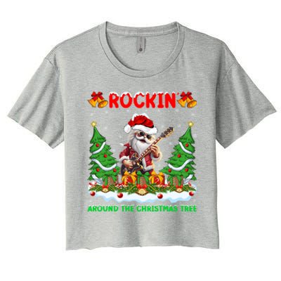 Xmas Santa Playing Guitar Rockin Around The Christmas Tree Gift Women's Crop Top Tee