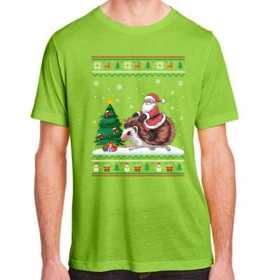 Xmas Santa Riding Hedgehog Ugly Christmas Tree Lights Adult ChromaSoft Performance T-Shirt