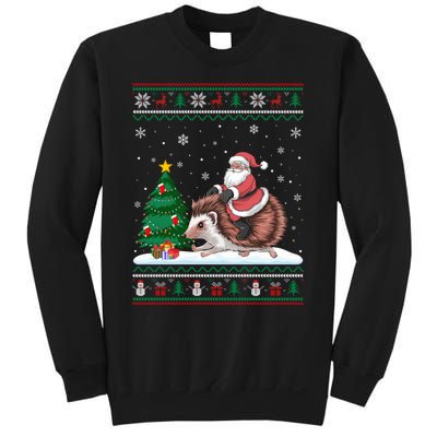 Xmas Santa Riding Hedgehog Ugly Christmas Tree Lights Sweatshirt