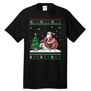 Xmas Santa Riding Hedgehog Ugly Christmas Tree Lights Tall T-Shirt