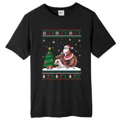 Xmas Santa Riding Hedgehog Ugly Christmas Tree Lights Tall Fusion ChromaSoft Performance T-Shirt