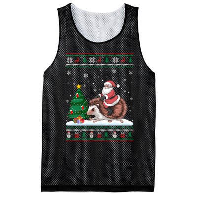 Xmas Santa Riding Hedgehog Ugly Christmas Tree Lights Mesh Reversible Basketball Jersey Tank