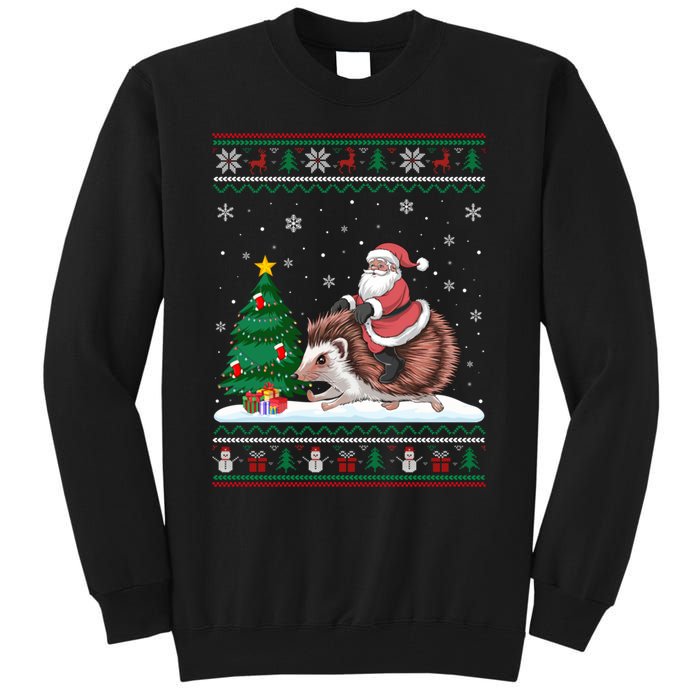 Xmas Santa Riding Hedgehog Ugly Christmas Tree Lights Tall Sweatshirt