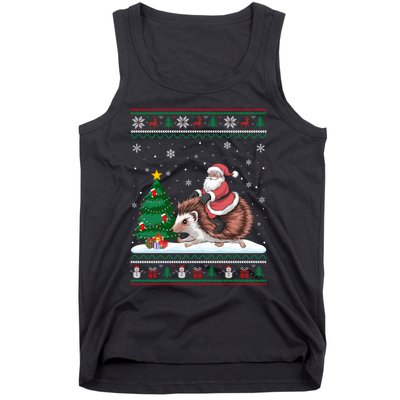 Xmas Santa Riding Hedgehog Ugly Christmas Tree Lights Tank Top