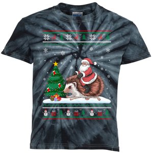 Xmas Santa Riding Hedgehog Ugly Christmas Tree Lights Kids Tie-Dye T-Shirt