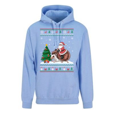 Xmas Santa Riding Hedgehog Ugly Christmas Tree Lights Unisex Surf Hoodie