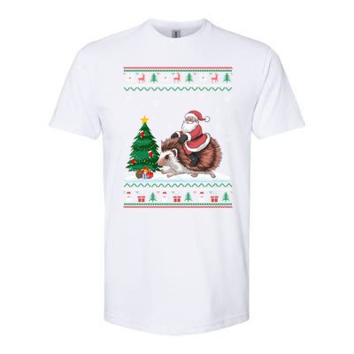 Xmas Santa Riding Hedgehog Ugly Christmas Tree Lights Softstyle CVC T-Shirt