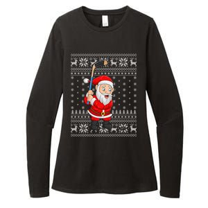 Xmas Sweater Style Ugly Santa Playing Ice Hockey Christmas Meaningful Gift Womens CVC Long Sleeve Shirt