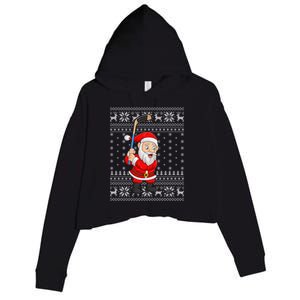 Xmas Sweater Style Ugly Santa Playing Ice Hockey Christmas Meaningful Gift Crop Fleece Hoodie