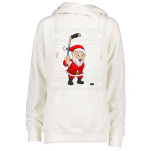 Xmas Sweater Style Ugly Santa Playing Ice Hockey Christmas Meaningful Gift Womens Funnel Neck Pullover Hood