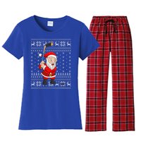 Xmas Sweater Style Ugly Santa Playing Ice Hockey Christmas Meaningful Gift Women's Flannel Pajama Set