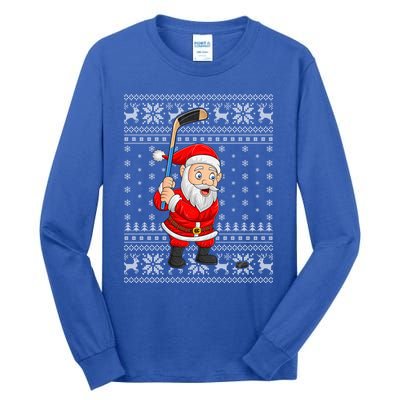 Xmas Sweater Style Ugly Santa Playing Ice Hockey Christmas Meaningful Gift Tall Long Sleeve T-Shirt