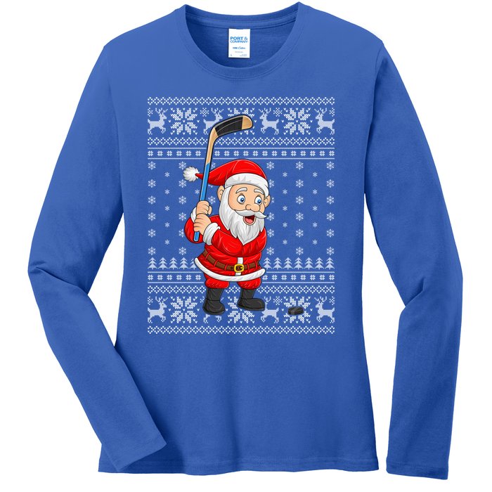 Xmas Sweater Style Ugly Santa Playing Ice Hockey Christmas Meaningful Gift Ladies Long Sleeve Shirt