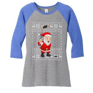 Xmas Sweater Style Ugly Santa Playing Ice Hockey Christmas Meaningful Gift Women's Tri-Blend 3/4-Sleeve Raglan Shirt