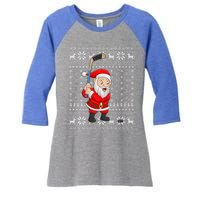 Xmas Sweater Style Ugly Santa Playing Ice Hockey Christmas Meaningful Gift Women's Tri-Blend 3/4-Sleeve Raglan Shirt